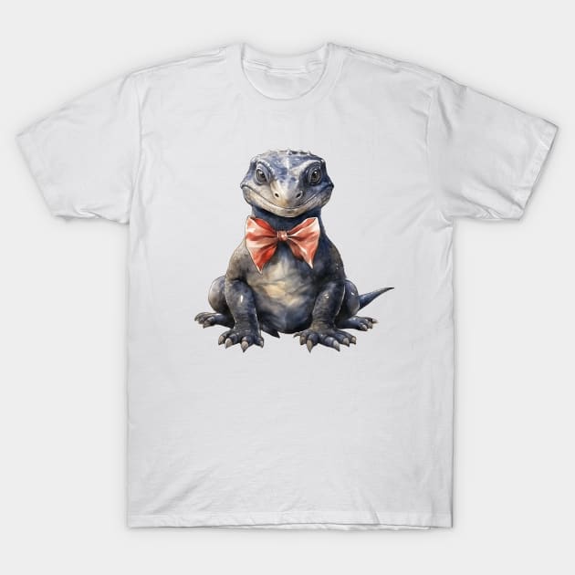 Komodo Dragon Wearing Bow T-Shirt by Chromatic Fusion Studio